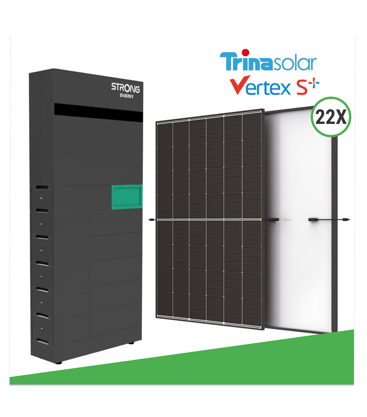 10,01 kWp Photovoltaik-Set mit 22x Trina TSM-NEG9R.28 Vertex S+ 455 W Doppelglas-Module & STRONG ENERGY ALFRED-10 (12 kWh + 10 kW Wechselrichter)