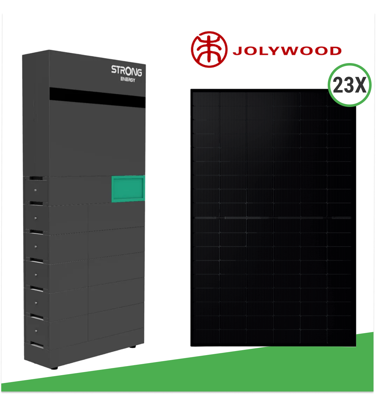 10,35 kWp Photovoltaik-Set mit 23x Jolywood Niwa Black R3 450 W bifazialen Full Black Doppelglas-Modulen & STRONG ENERGY ALFRED-10 (12 kWh + 10 kW Wechselrichter)