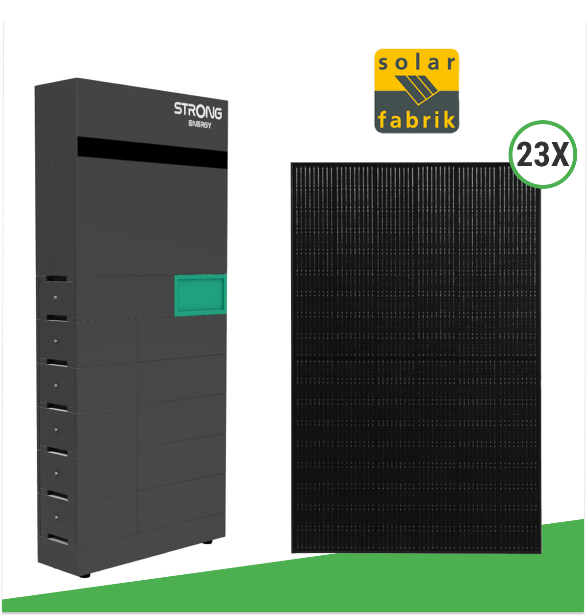 10,35 kWp Photovoltaik-Set mit 23x Solar Fabrik 450 W bifazialen Full Black Doppelglas-Modulen & STRONG ENERGY ALFRED-10 (12 kWh + 10 kW Wechselrichter)